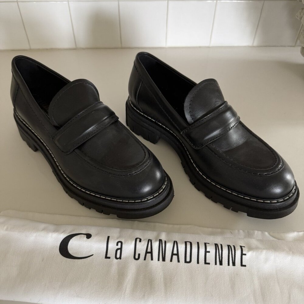 La Canadienne Douglas Leather Loafers Black, Size 10, New